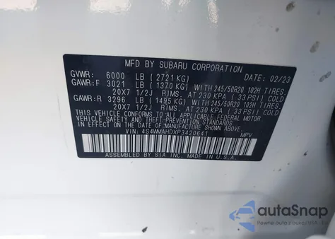 2023 Subaru Ascent Onyx Edition 7-Passenger из США, поврежденный, VIN 4S4WMAHDXP3420641